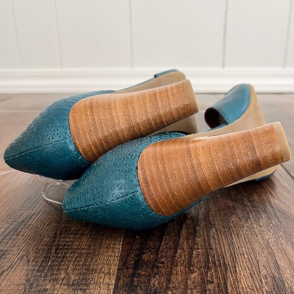 Miz Mooz Jay Mary Jane Pump Heel Embossed Leather Retro Size 9.5 EU 40.5 in Teal - Picture 11 of 16